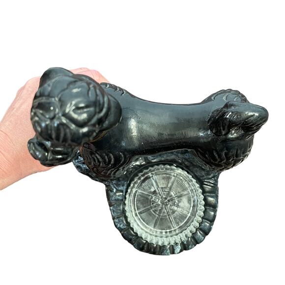 Chalkware Poodle Ashtray Large Black Dog Trinket Vtg Mid Century Kitschy READ - Picture 7 of 16